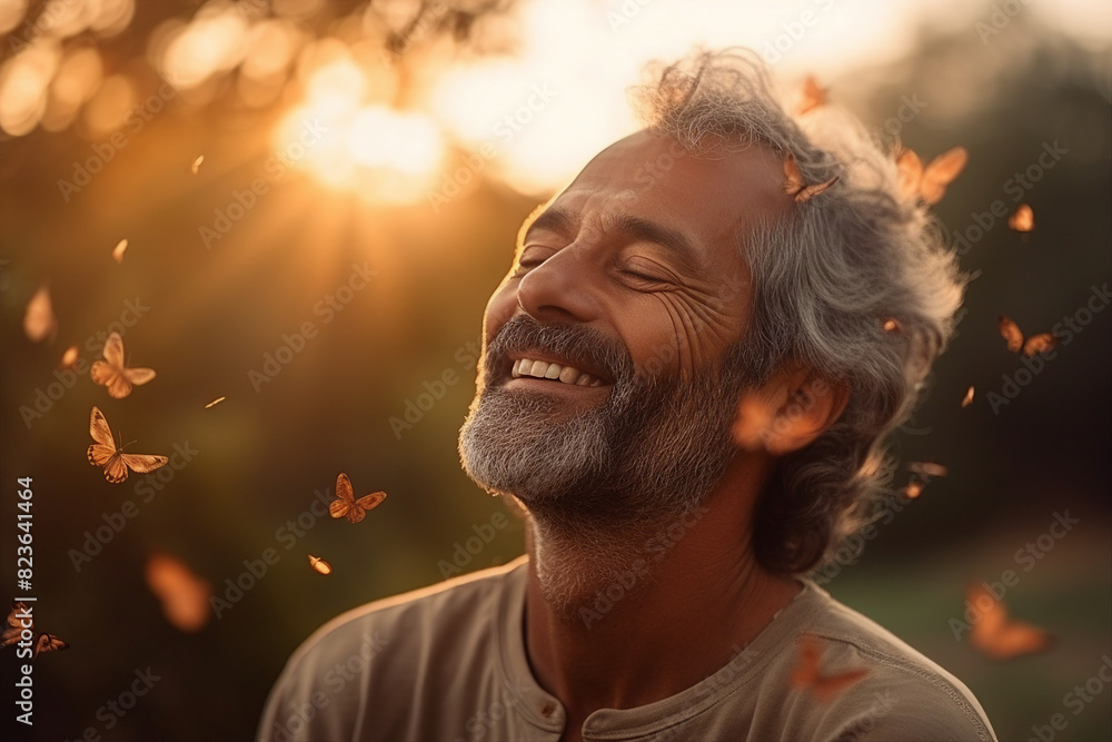 Generative AI illustration happy yoga person enjoying medication in natural wild conditions beautiful view Generative AI illustration happy yoga person enjoying medication in natural wild conditions beautiful view