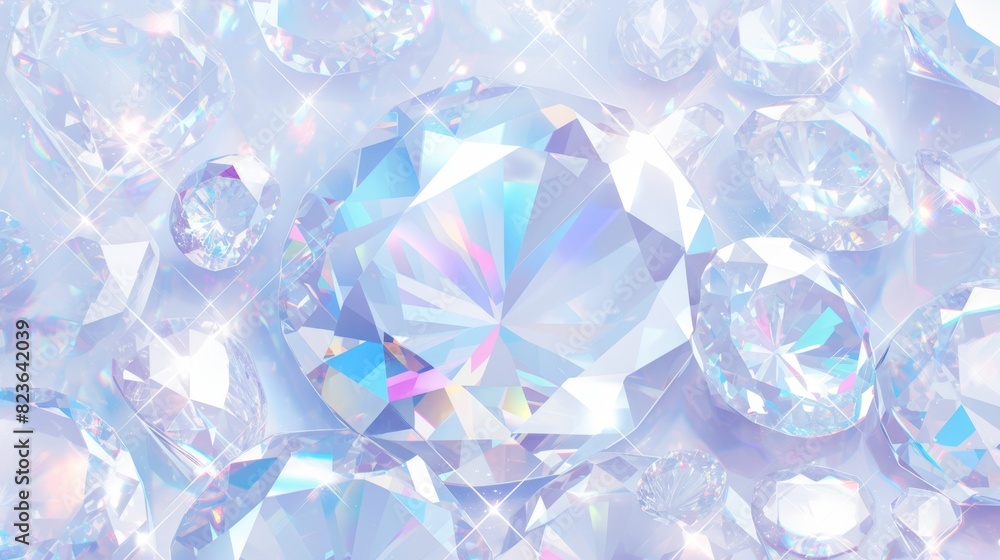Fototapeta premium Made of clear diamonds, shiny translucent, simple bright clear background with diamond texture, light reflection effect, high resolution, detailed texture, sparkling effect, vivid colors like sparklin