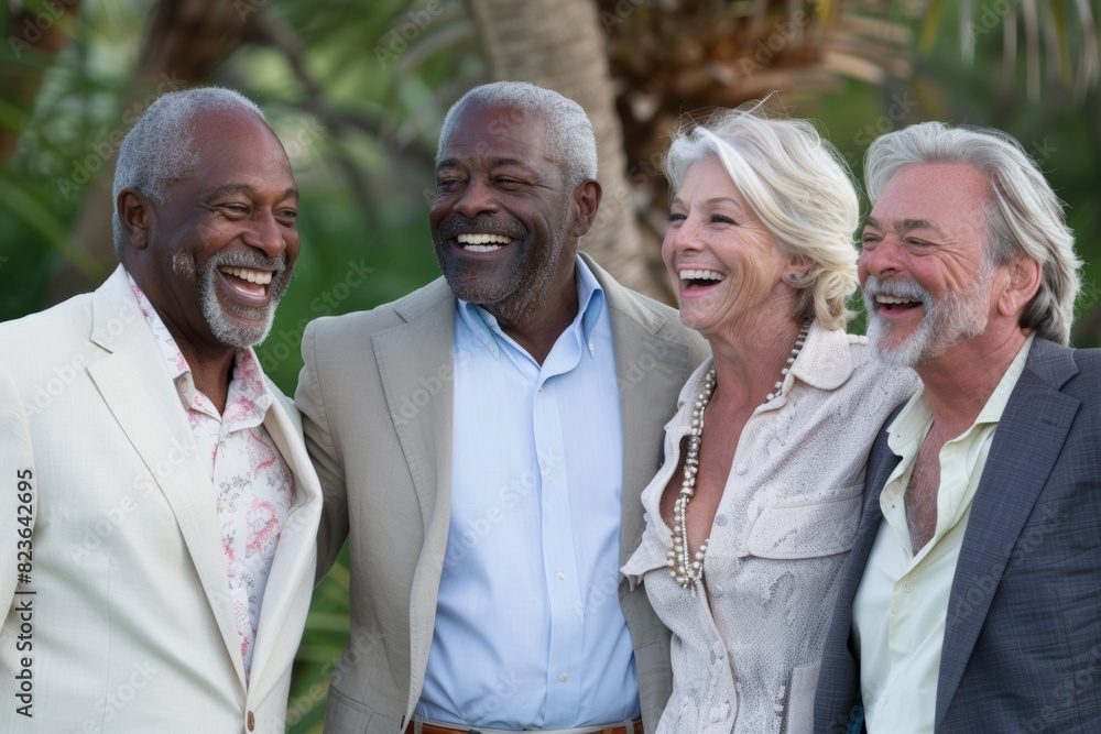 Portrait of a happy senior couple with their friends in the park Portrait of a happy senior couple with their friends in the park