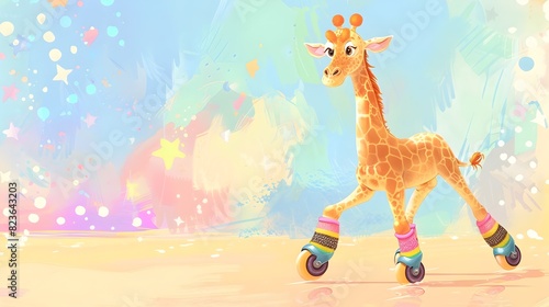 Giraffe on Roller Skates Exploring a Vibrant and Whimsical Outdoor Adventure