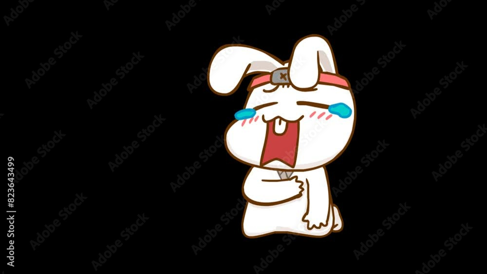 Animated Ninja Rabbit Crying Sadly with Transparent Background for Video Stock Animated Ninja Rabbit Crying Sadly with Transparent Background for Video Stock