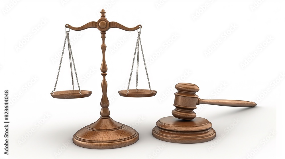 A Scale Of Justice And A Gavel On A White Background. A Scale Of Justice And A Gavel On A White Background.