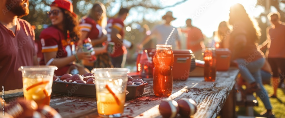 College Football Tailgate Scene With Copy Space, Football Background College Football Tailgate Scene With Copy Space, Football Background