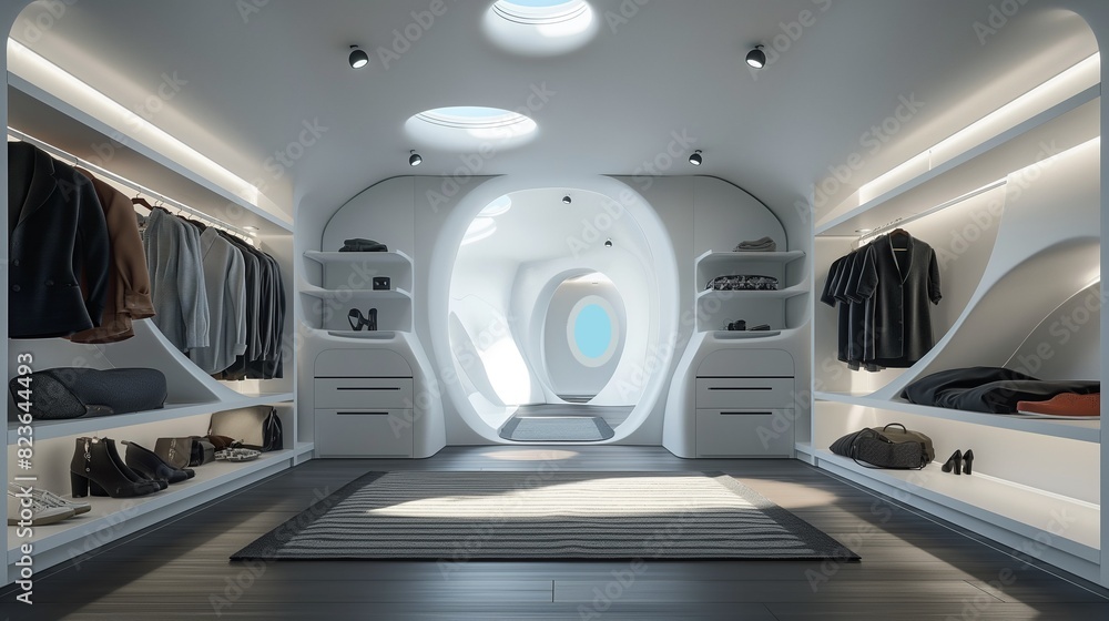 A Spacious And Well-Organized Modern Walk-in Closet. A Spacious And Well-Organized Modern Walk-in Closet.