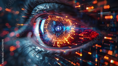 Artificial intelligence and automation are used in corporate operations to illustrate improvements in productivity and efficiency. This is seen in the Eye of Futuristic and Innovative Imagery AI and A