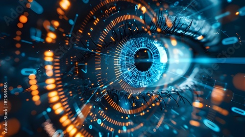 Artificial intelligence and automation are used in corporate operations to illustrate improvements in productivity and efficiency. This is seen in the Eye of Futuristic and Innovative Imagery AI and A