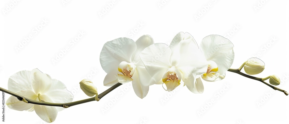 Obraz premium Single orchid flower with copyspace on white background