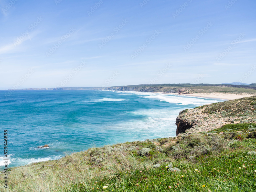 A beautiful landscape overlooking the azure sea in a combination of rocky lines A beautiful landscape overlooking the azure sea in a combination of rocky lines