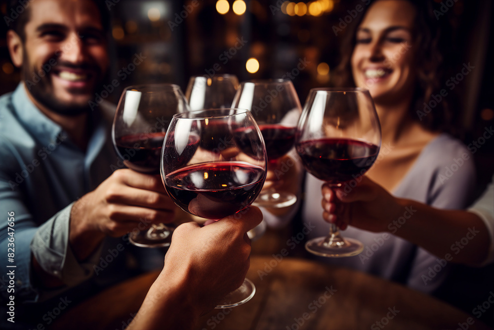 Generated with AI image of a cheerful positive friends drinking wine cheers summer picnic Generated with AI image of a cheerful positive friends drinking wine cheers summer picnic