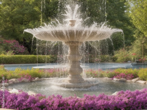 A beautiful round fountain in the park.