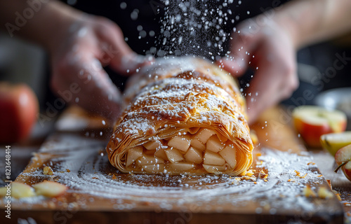 Preparation of strudel cake with apples.