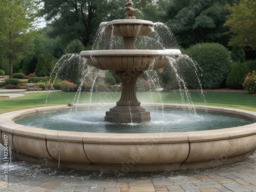 A beautiful round fountain in the park.