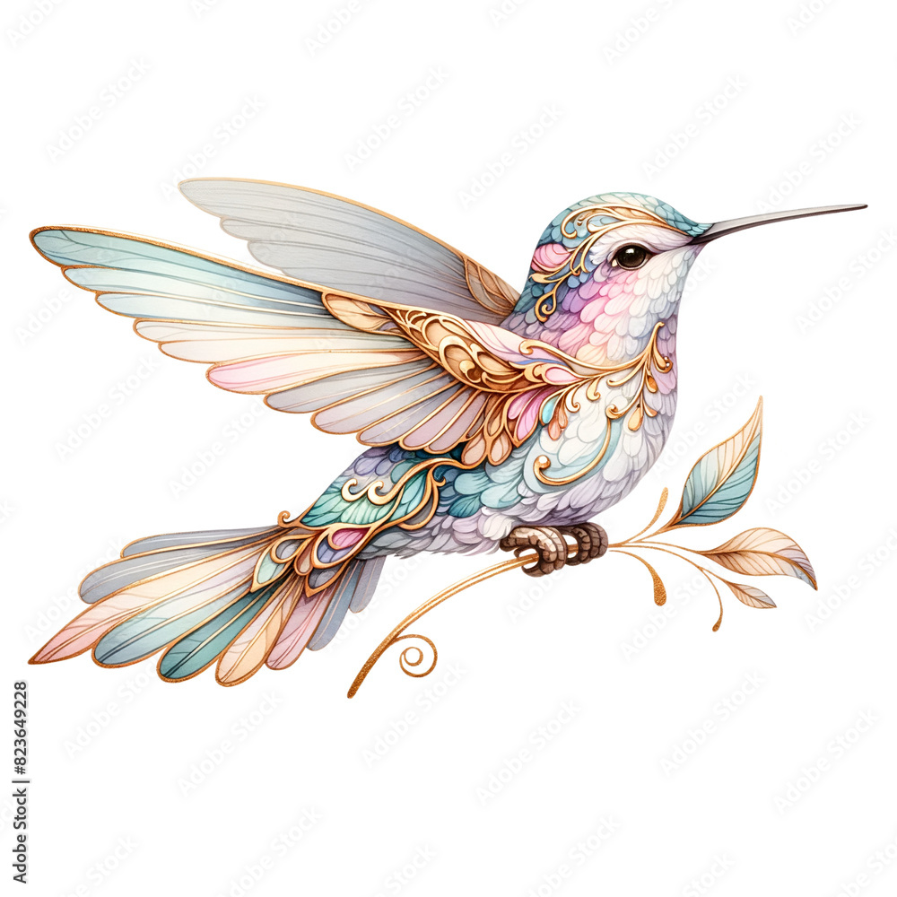Obraz premium Elegant Hummingbird Illustrations with Ornate Details 