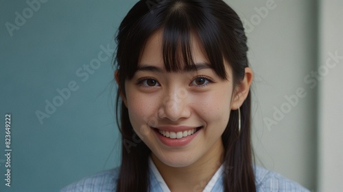 前髪ありの微笑む女性のポートレート