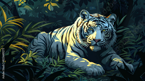 Mythical white tiger with open mouth  walking down the rocks in the forest  illustration of white tiger in forest  Portrait of a white tiger on black background. Generative Ai
