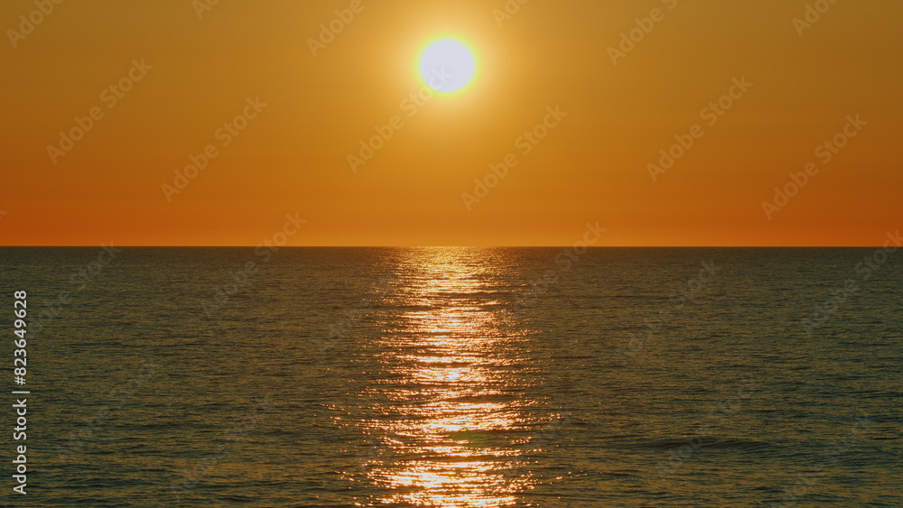 Sky In Golden Hour Amazing Seascape. Beauty Landscape With Sunrise Over Sea. Sun Setting Over Ocean. Slow motion.