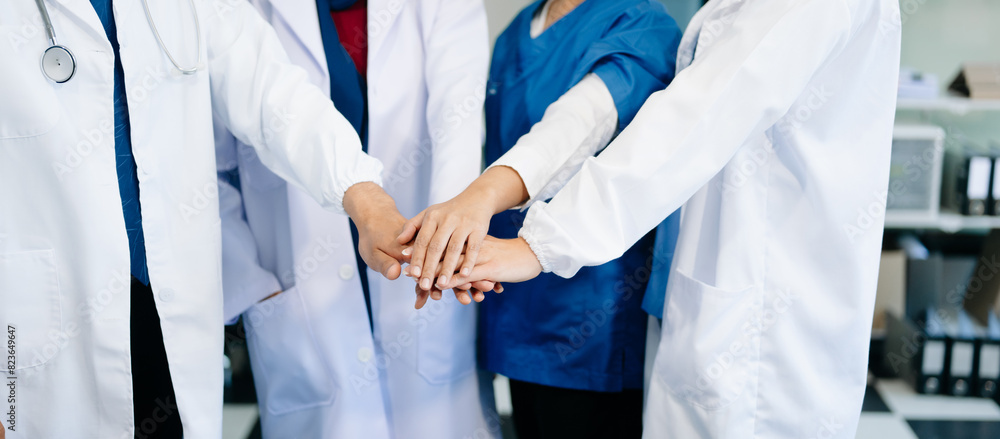 Team Doctors nurses union coordinate hands Teamwork Concept in hospital for success and trust in the team. .. Team Doctors nurses union coordinate hands Teamwork Concept in hospital for success and trust in the team. ..