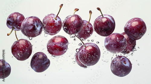 floating plums on white background  © Clemency