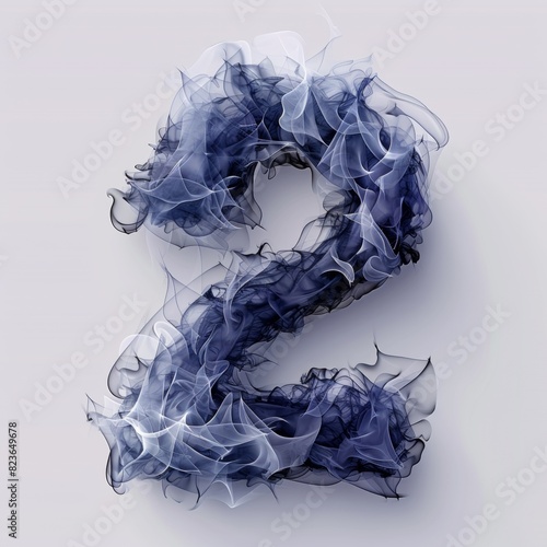 Dynamic Smoke Number "2" in 3D Rendering Isolated on White Background