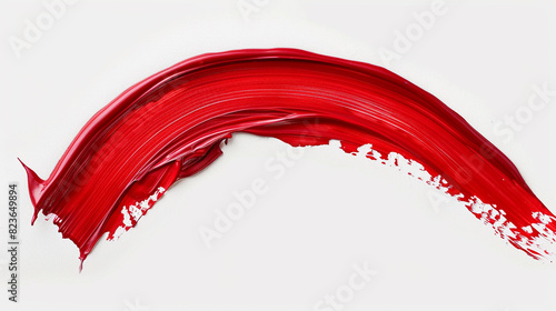 A bold stroke of cherry red acrylic paint, smooth and lustrous, sweeping across a solid white background, conveying passion and energy.