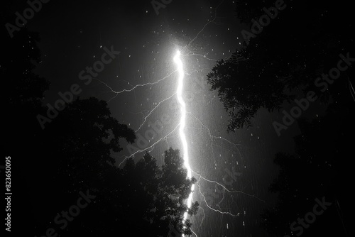 Lightning Strike in Black and White