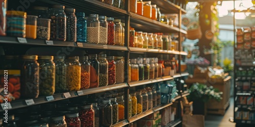 Wallpaper Mural Zero waste store, reusable containers and products close up, focus on, copy space, clean and minimal tones, Double exposure silhouette with sustainable shopping Torontodigital.ca