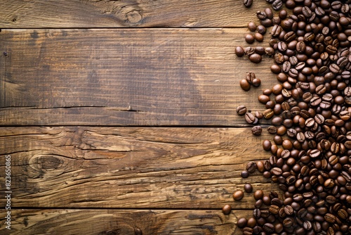 Coffee Beans Scattered on a Rustic Wooden Table Representing Aromas and Flavors