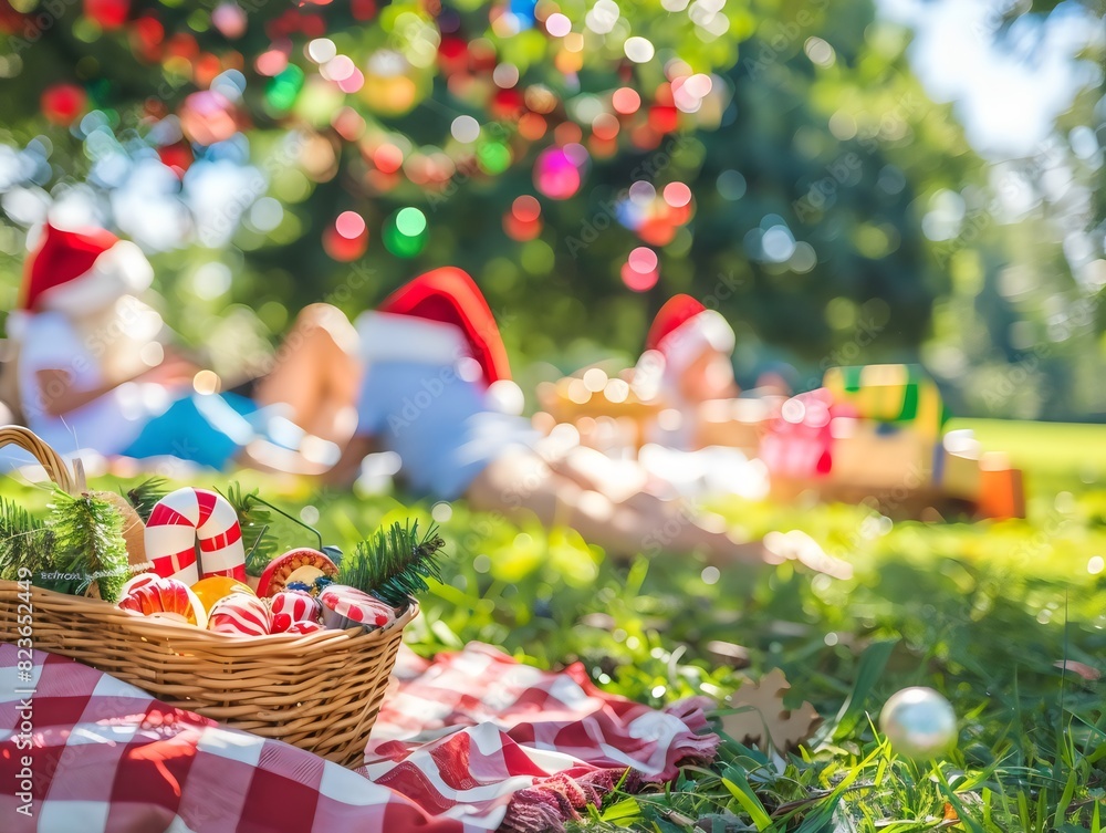 Outdoor Christmas Picnic with Santa Hats Outdoor Christmas Picnic with Santa Hats