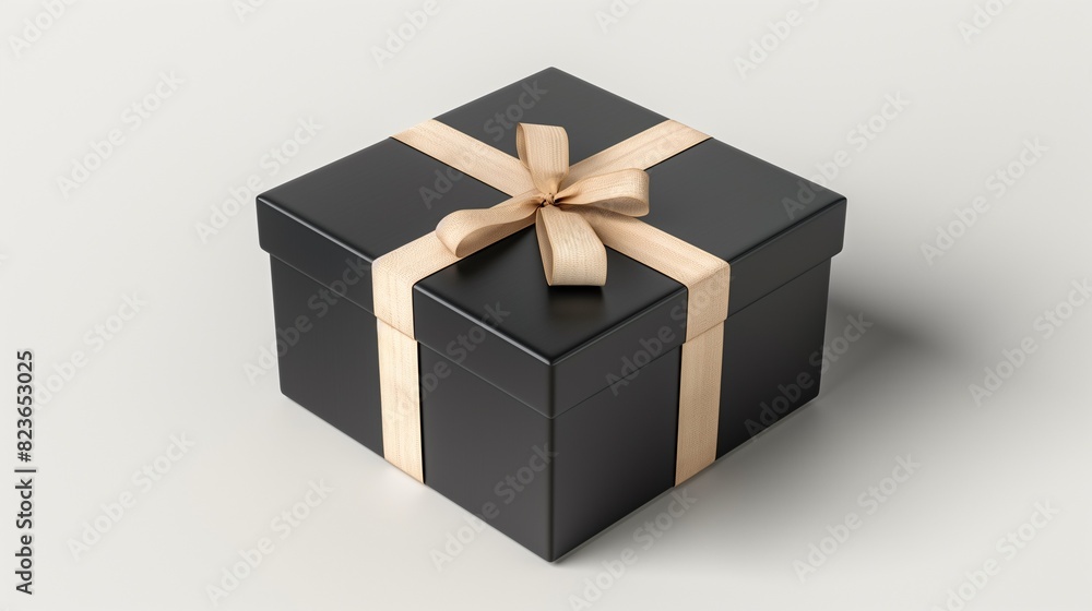 A Black Gift Box With Ribbon. A Black Gift Box With Ribbon.