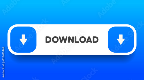3D download button icon. Upload icon. Down arrow bottom side symbol. Click here button. Save cloud icon push button for UI UX, website, mobile application.