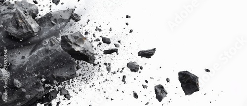 Black charcoal powder isolated on white background. photo