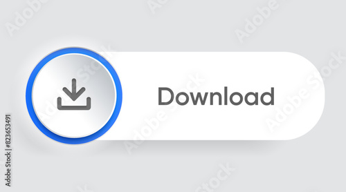 3D download button icon. Upload icon. Down arrow bottom side symbol. Click here button. Save cloud icon push button for UI UX, website, mobile application.