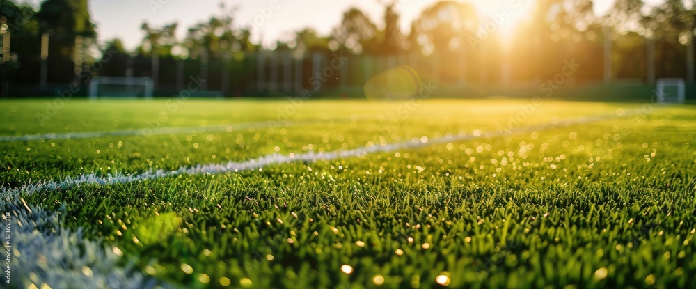 Fototapeta premium Football Field During A Sunny Day Game With Copy Space, Football Background