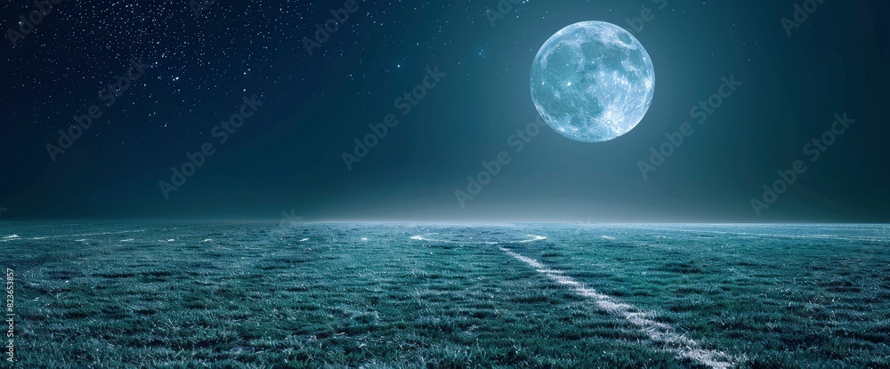 Football Field Illuminated By A Full Moon With Copy Space, Football Background