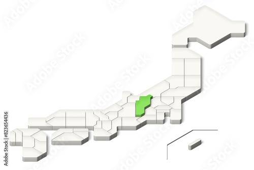 簡略化された3D日本地図　長野県　アイソメトリック（影付き背景透過）