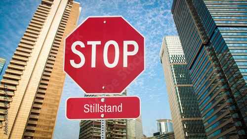 Фотография Signposts the direct way to Movement versus Standstill