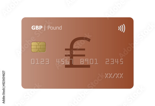 British pound bank credit card isolated on white background. Vector illustration, mockup.