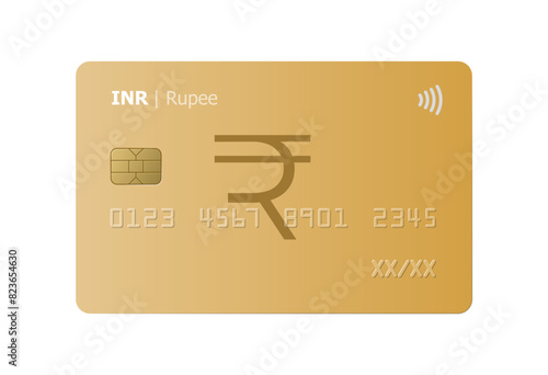 Indian rupee bank credit card isolated on white background. Vector illustration, mockup. 