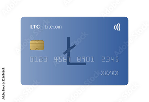 Litecoin bank credit card isolated on white background. Cryptocurrency. Vector illustration, mockup. 