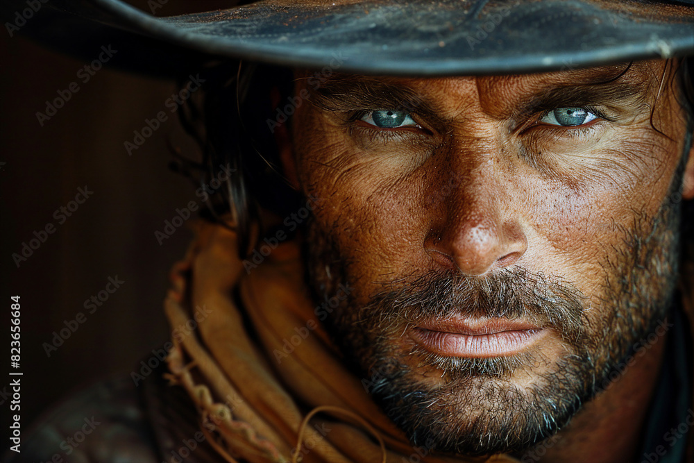 Dangerous cowboy western movie personage with gun and horse made with Generative AI modern technology Dangerous cowboy western movie personage with gun and horse made with Generative AI modern technology