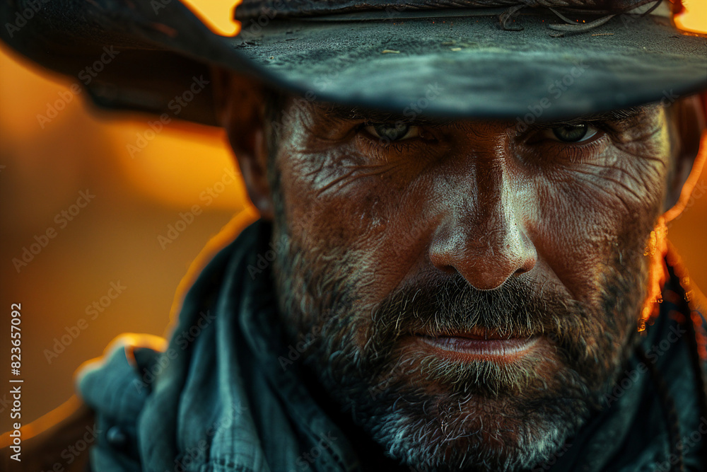 Dangerous cowboy western movie personage with gun and horse made with Generative AI modern technology Dangerous cowboy western movie personage with gun and horse made with Generative AI modern technology