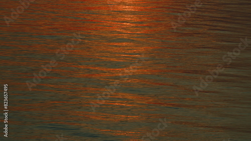 Sunset Red Sun Over Sea Horizon In Evening. Beautiful Red Sunset Over Ocean.