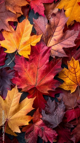 Macro image of a lively maple leaf. Bright red to yellow gradient