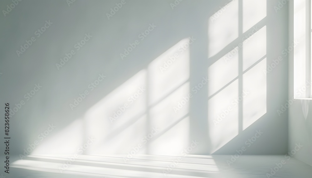 Fototapeta premium realistic and minimalist blurred natural light windows shadow overlay on wall paper texture abstract background minimal abstract light white background for product presentation