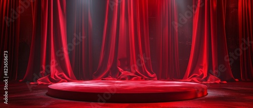 Red stage with red curtain for award ceremony,Ban Jiang Dian Li De Hong Di Tan Wu Tai photo