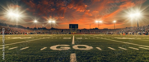 Friday Night Lights Over A High School Football Game With Copy Space, Football Background