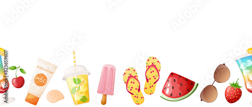 Summer holiday seamless border. Summer vacation horizontal banner concept