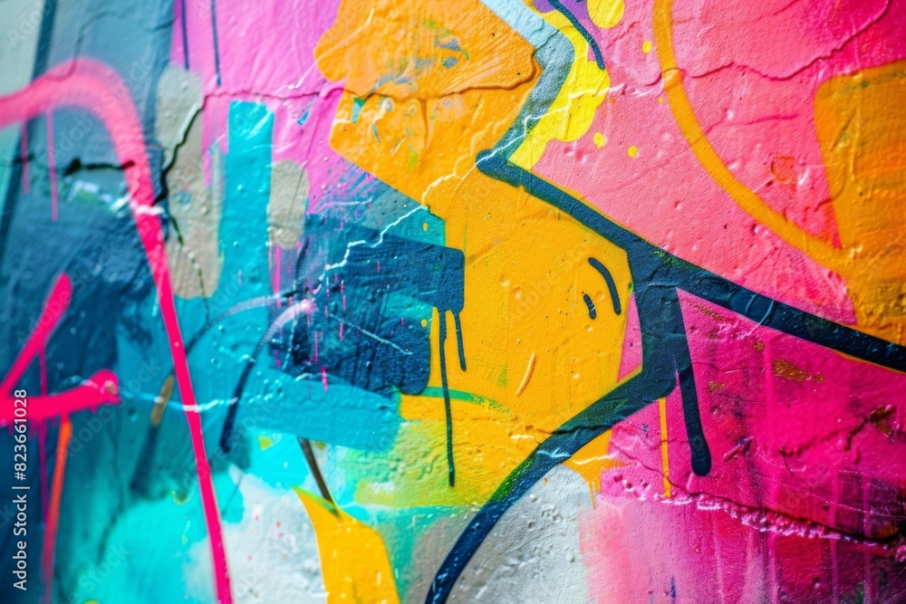 Vivid Graffiti Artwork on Urban Wall Showcasing a Spectrum of Colorful Textures