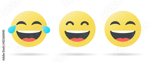 Laugh emoji icon set in flat style. LOL, laughing face emoticon concept