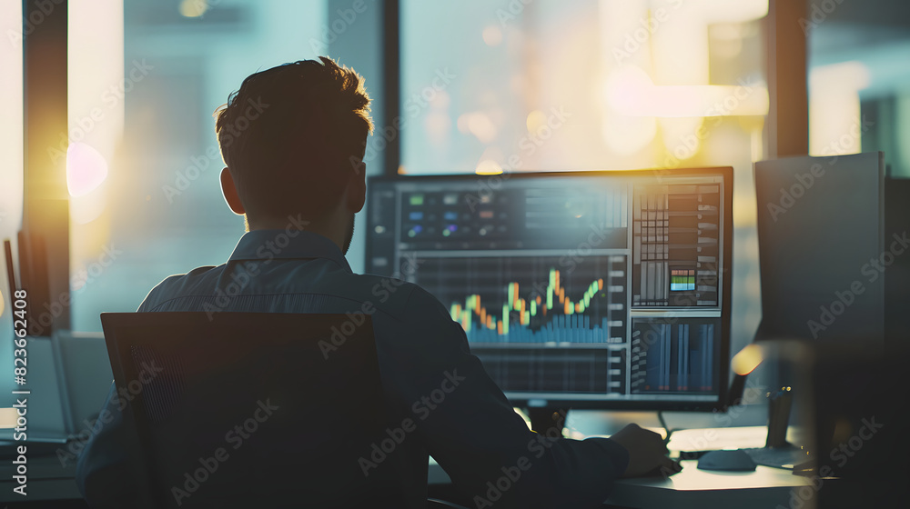 blurred background, soft-focus of a professional with financial charts on the computer screen at at a modern office blurred background, soft-focus of a professional with financial charts on the computer screen at at a modern office